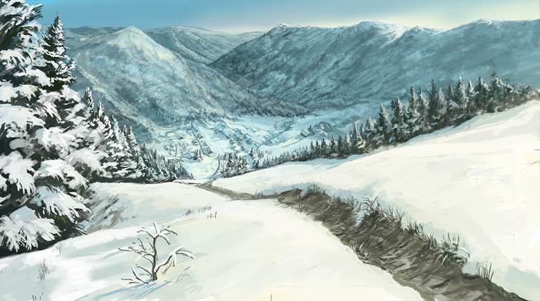 雪国 よー清水技法书的冬季雪景插画图片 Bobopic