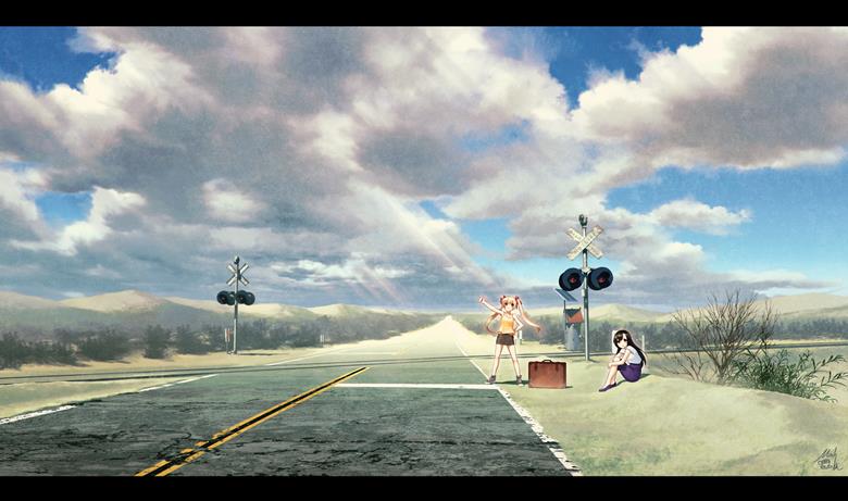 ヒッチハイク！！|mocha＠绘师100人展的铁路道口插画图片