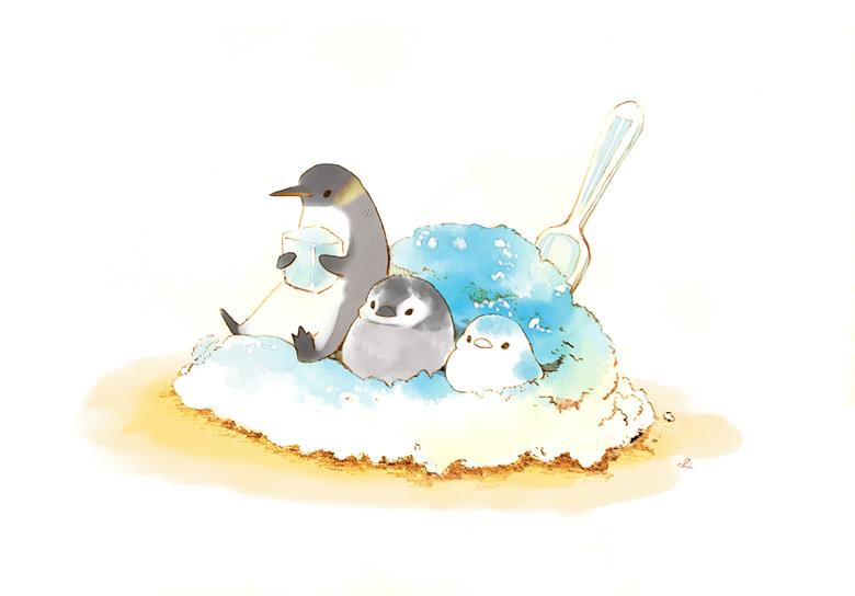ペンギンかき氷|チャイ的甜点小鸡插画图片
