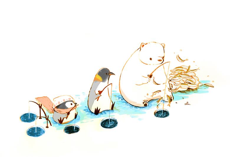 ワカサギ钓り|チャイ的甜点小鸡插画图片