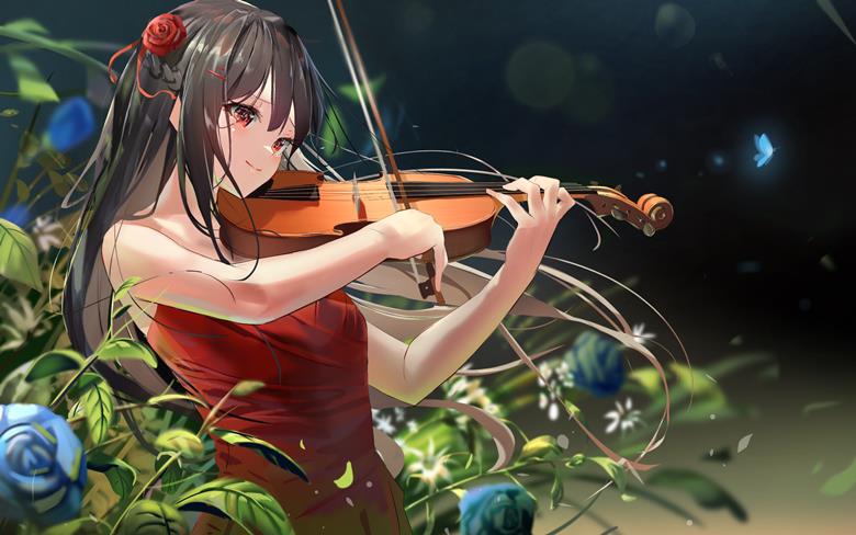 优雅的小提琴女生插画图片