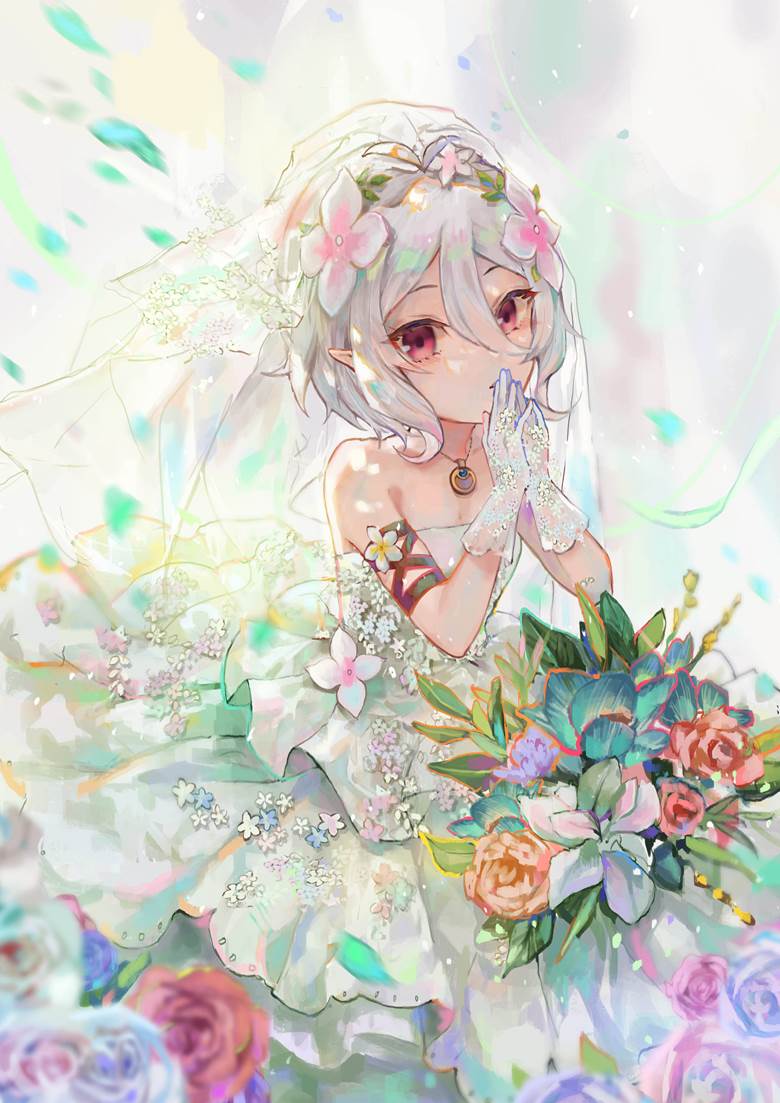 穿婚纱的新娘女孩p站插画图片