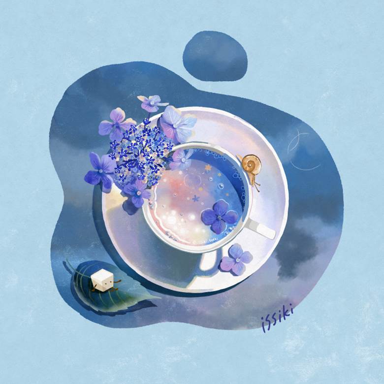 水たまりと红茶6 一色十秋的紫阳花插画图片 Bobopic
